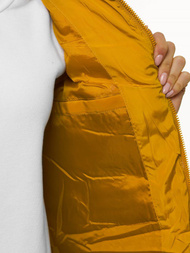 Kamizelka damska długa pikowana z kapturem camelowa OZONEE N/6811/4