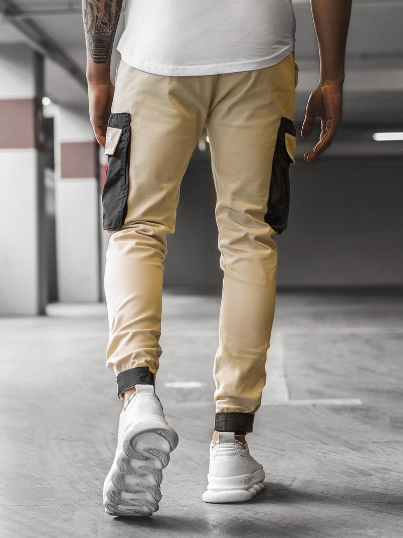 Spodnie męskie chino joggery beżowe OZONEE G/11131