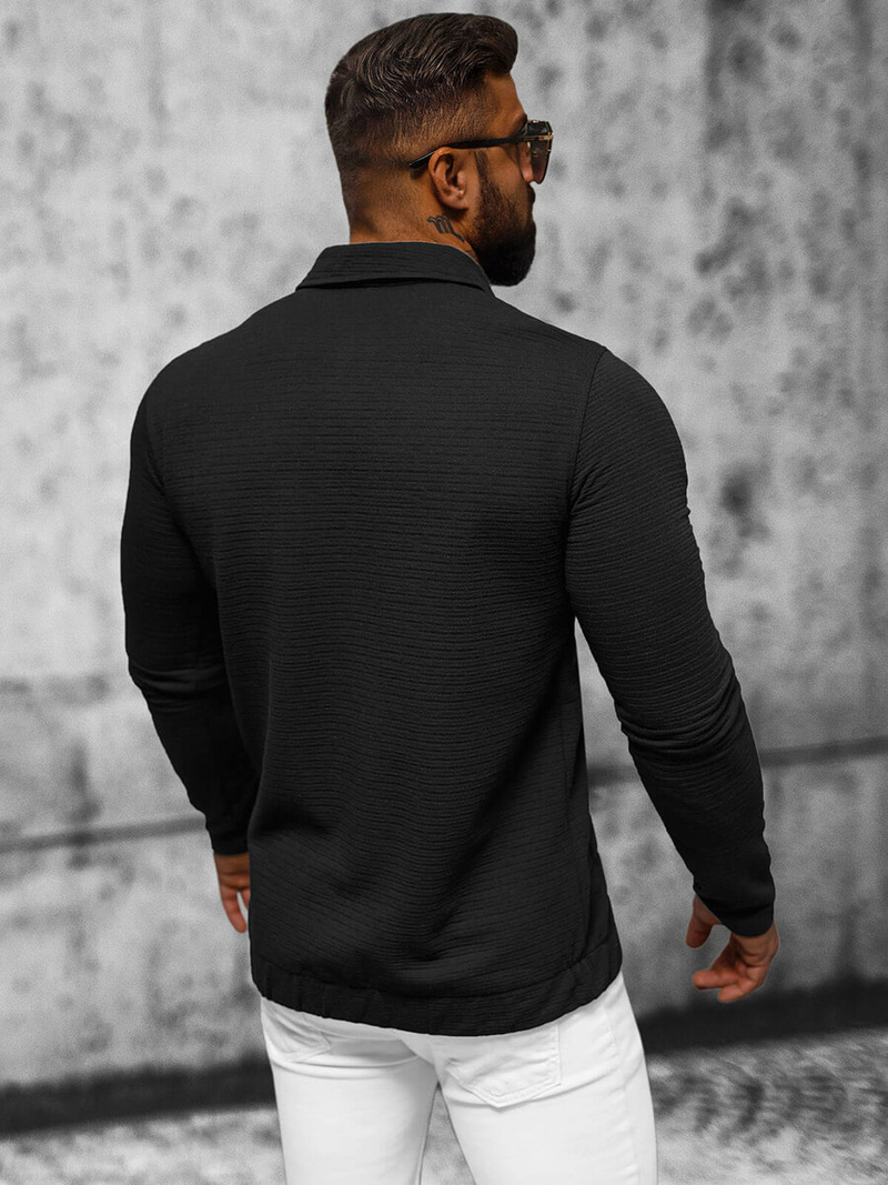 Bluza męska z kołnierzykiem czarna OZONEE O/TB2264