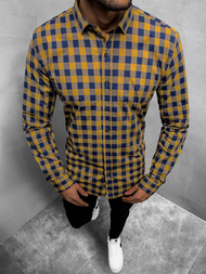 Koszula męska w kratę camelowa OZONEE O/3011/02