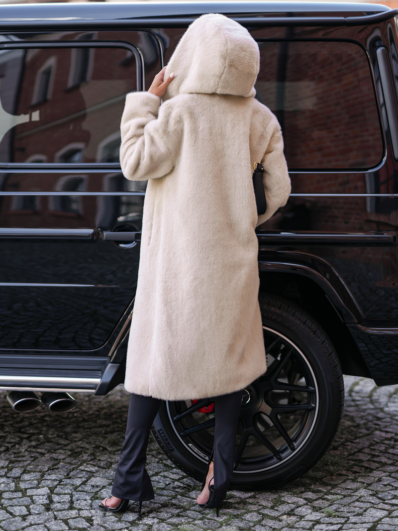 Kurtka zimowa damska długa futrzana beżowa OZONEE JS/11Z8250