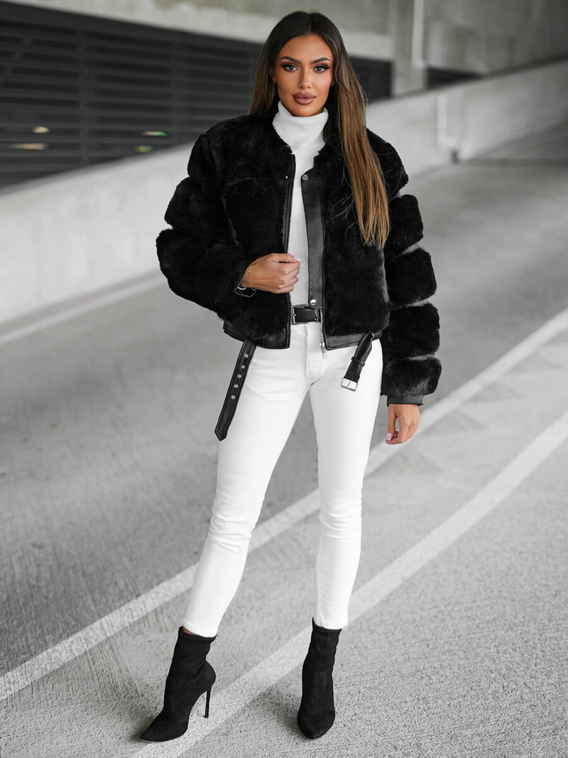 Kurtka zimowa damska z futerkiem czarna OZONEE JS/11Z8080Z