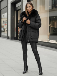 Kurtka zimowa damska z futerkiem czarna OZONEE JS/16M9185/392Z