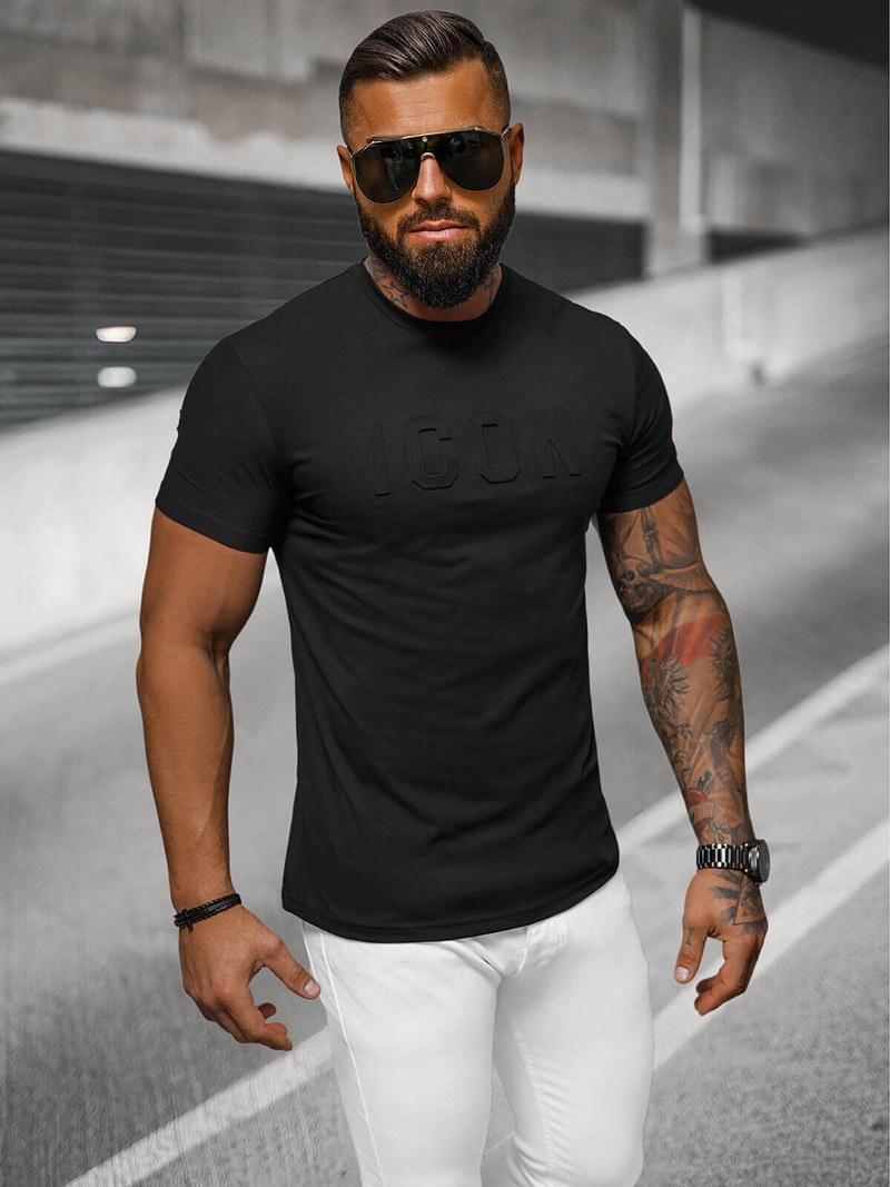 T-shirt męski slim fit czarny OZONEE NB/MT3111