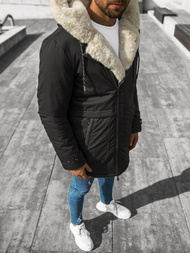 Kurtka zimowa męska parka z futerkiem czarna OZONEE JS/22M119/1