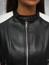 Жіноча шкіряна куртка чорна OZONEE JS/11Z8126Z