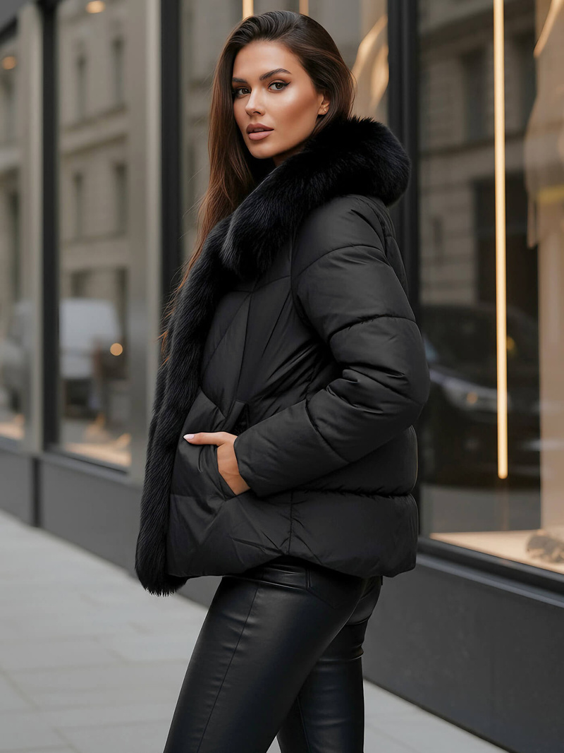 Kurtka zimowa damska z futerkiem czarna OZONEE O/16M9179/392