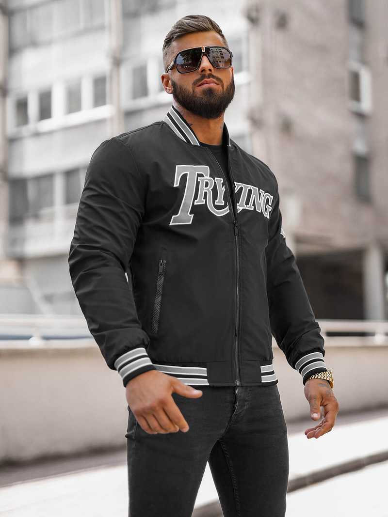 Куртка бомбер чоловіча чорна OZONEE JS/84M3013/392Z