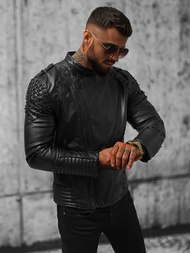 Куртка шкіряна чоловіча Чорна OZONEE O/8901