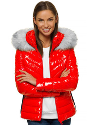 Kurtka zimowa damska z futerkiem czerwona OZONEE O/DK059/4