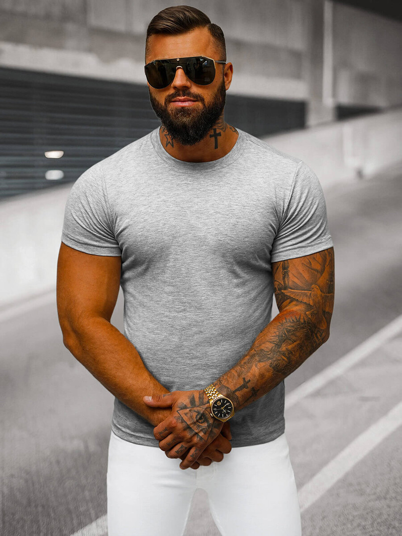 T-shirt męski bez nadruku szary OZONEE JS/712005Z