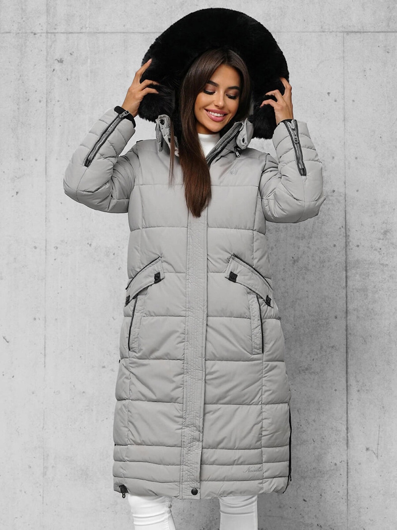 Kurtka zimowa damska długa pikowana szara OZONEE O/W377