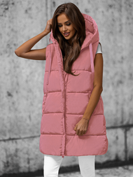 Kamizelka damska długa pikowana z kapturem pudrowa OZONEE O/81266Z