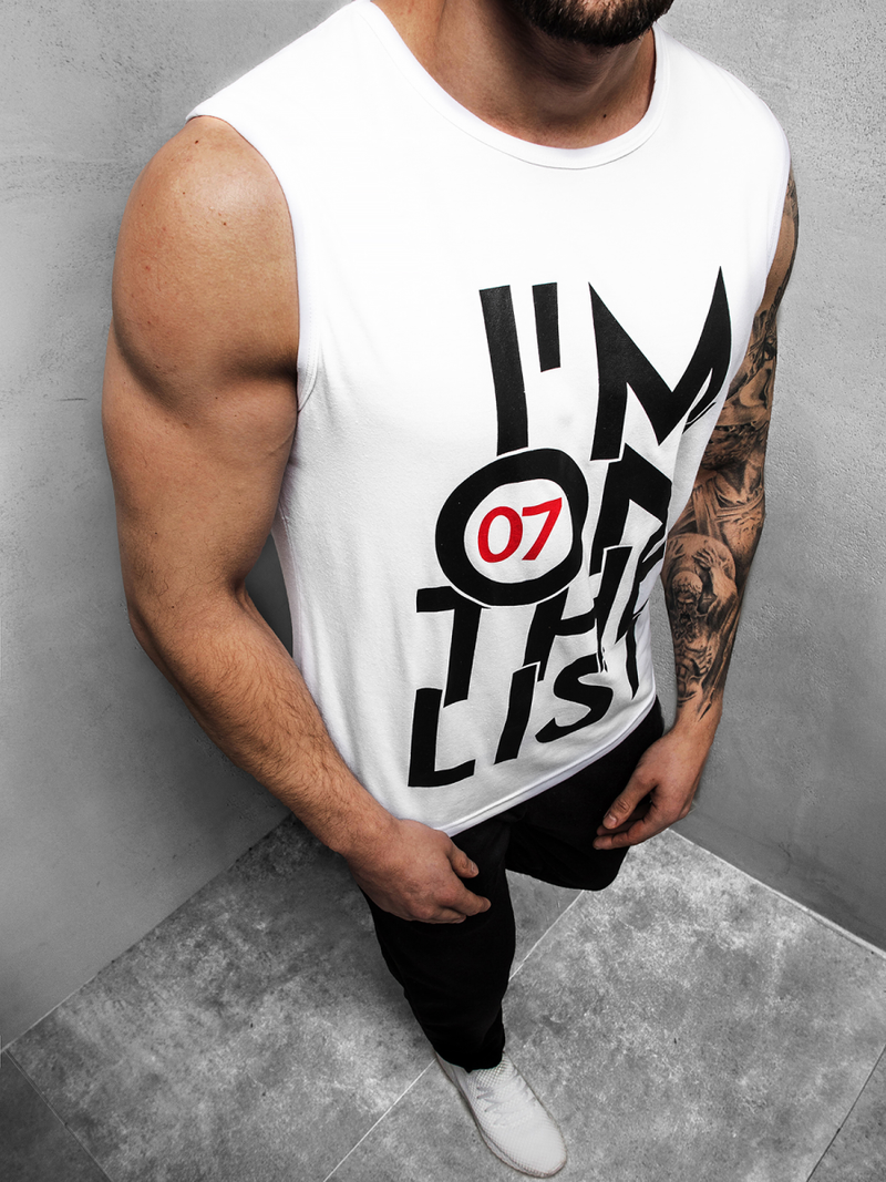 T-Shirt bez rękawów męski biały OZONEE JS/KS2078Z
