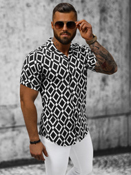 Koszula męska z krótkim rękawem czarno-biała OZONEE E/1400/227Z