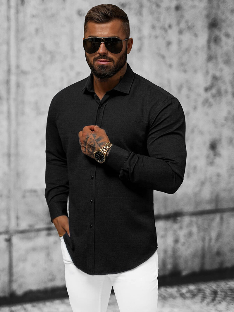 Класична сорочка чоловіча Чорна OZONEE O/3778