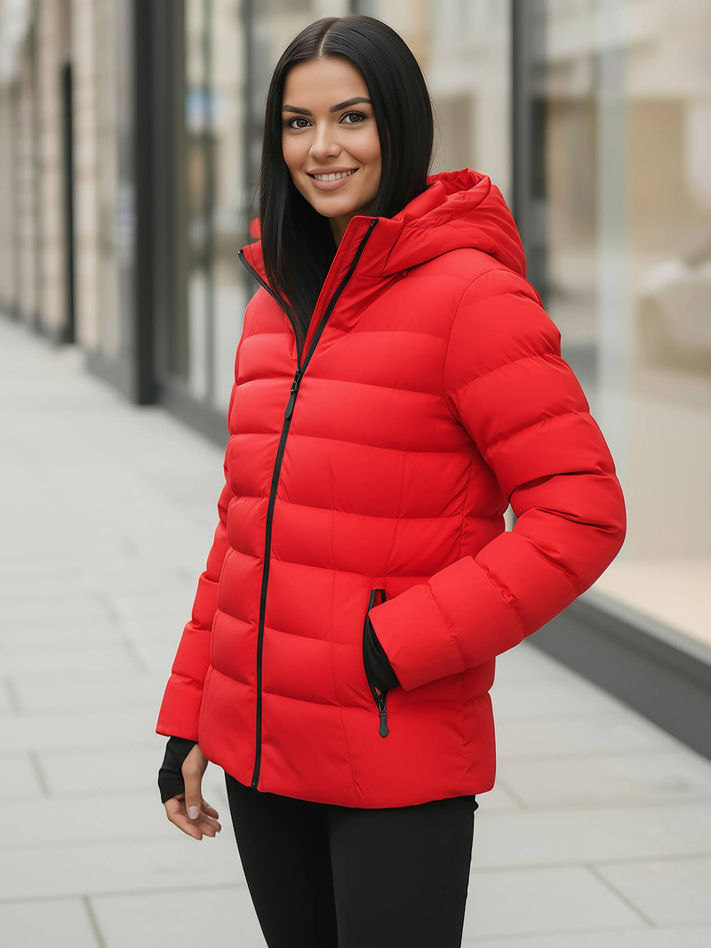 Kurtka zimowa damska pikowana czerwona OZONEE JS/M769/270