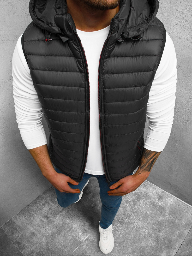 Kamizelka męska pikowana z kapturem czarna OZONEE N/7100/1