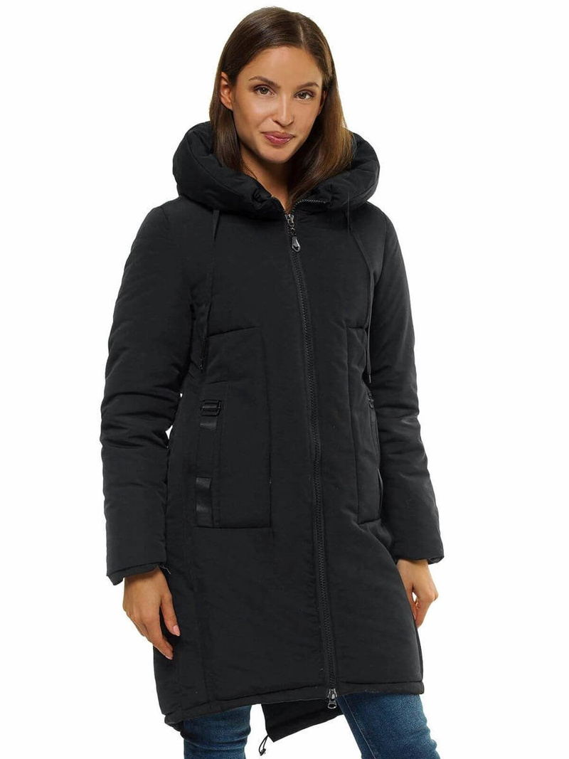 Kurtka zimowa damska parka z kapturem czarna OZONEE O/TY033/1/21