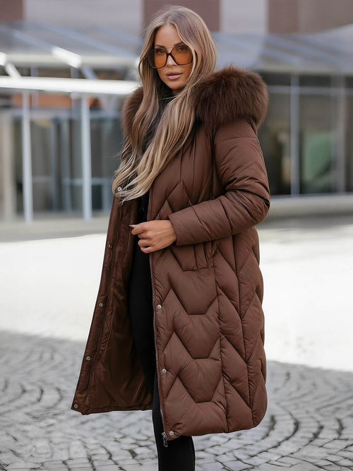 Kurtka zimowa damska z futerkiem czekoladowa OZONEE JS/5M3229/158