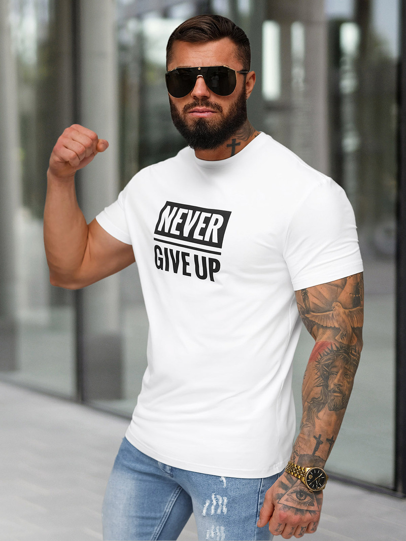 T-shirt męski slim fit biały OZONEE NB/MT3133