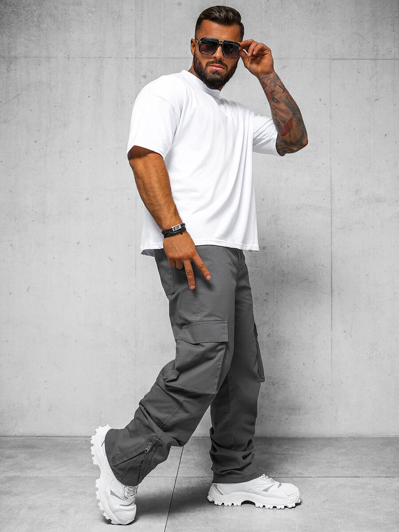 Spodnie męskie cargo wide leg grafitowe OZONEE O/G3016Z