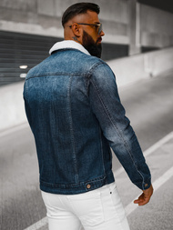 Kurtka męska jeansowa sherpa ciemno-niebieska OZONEE NB/MJ516BSZ