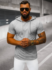 T-shirt męski z kapturem szary OZONEE JS/8T89/2