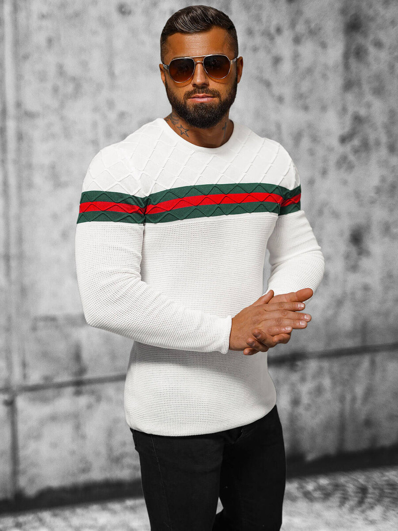 Sweter męski ecru OZONEE L/2194Z