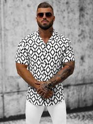 Сорочка чоловіча з коротким рукавом Бiло-Чорна OZONEE E/1400/139Z