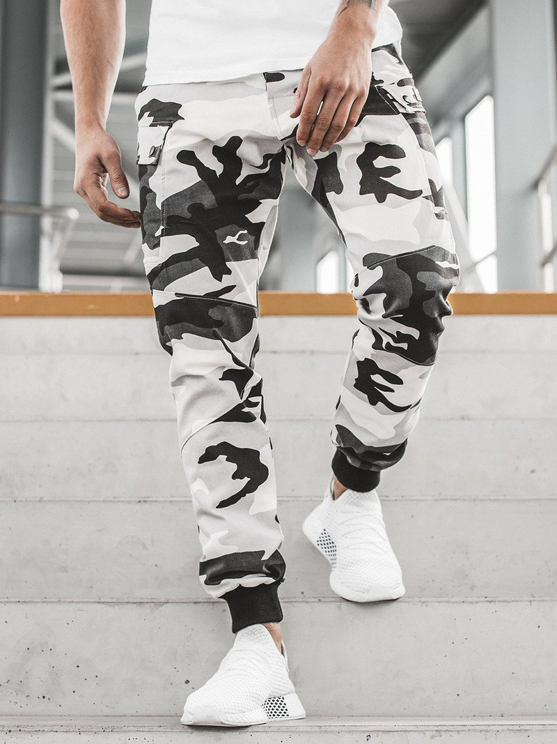 Spodnie męskie chino joggery czarno-białe OZONEE O/11103