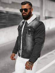 Kurtka męska jeansowa sherpa czarna OZONEE NB/MJ513N