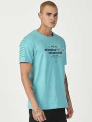 T-Shirt męski z nadrukiem miętowy OZONEE MR/21516