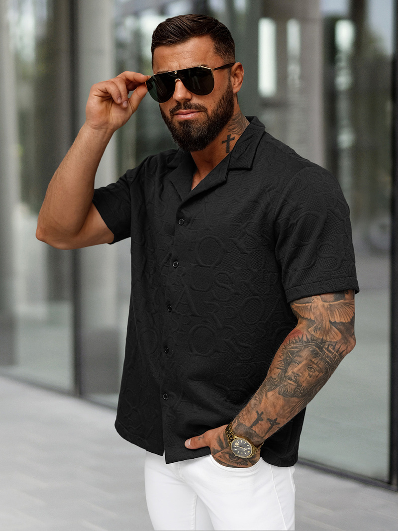 Koszula męska z krótkim rękawem czarna OZONEE O/B2256