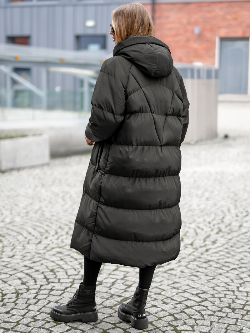 Kurtka zimowa damska długa pikowana czarna OZONEE JS/5M3163/392Z