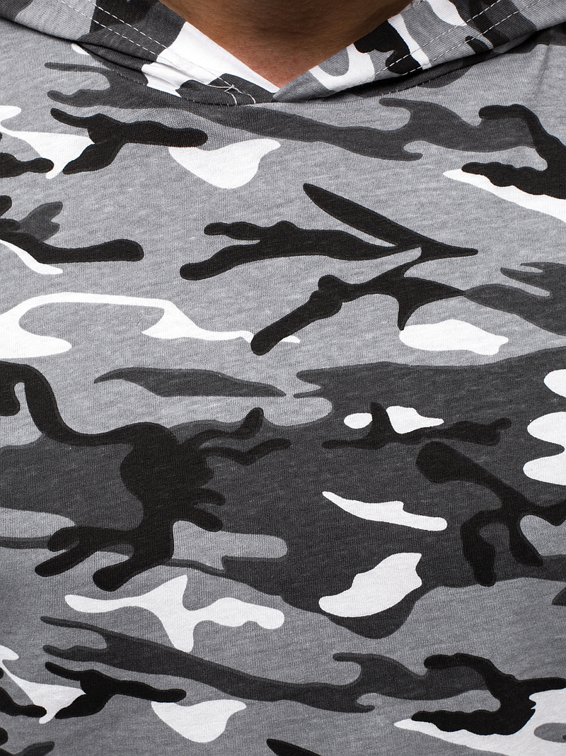 Koszulka bez rękawów z kapturem męska biało-szary-moro OZONEE O/2537