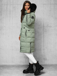 Kurtka zimowa damska długa pikowana miętowa OZONEE O/W377