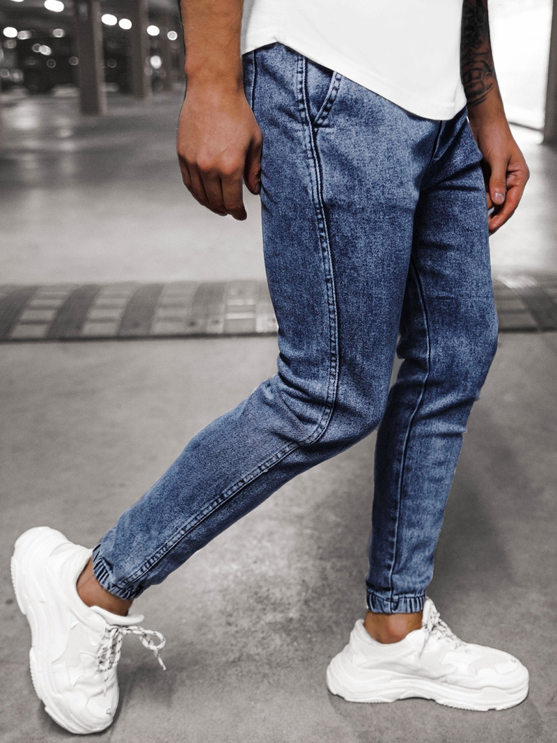 Spodnie jeansowe joggery męskie ciemno-niebieskie OZONEE DJ/5671