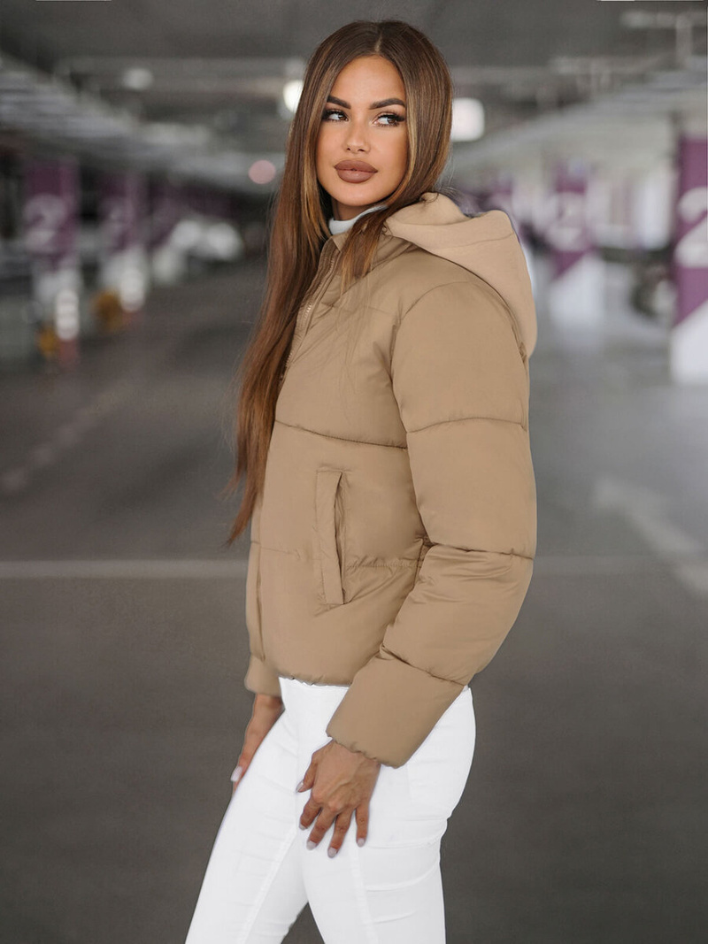 Kurtka zimowa damska pikowana jasno-beżowa OZONEE JS/16M9187/158Z