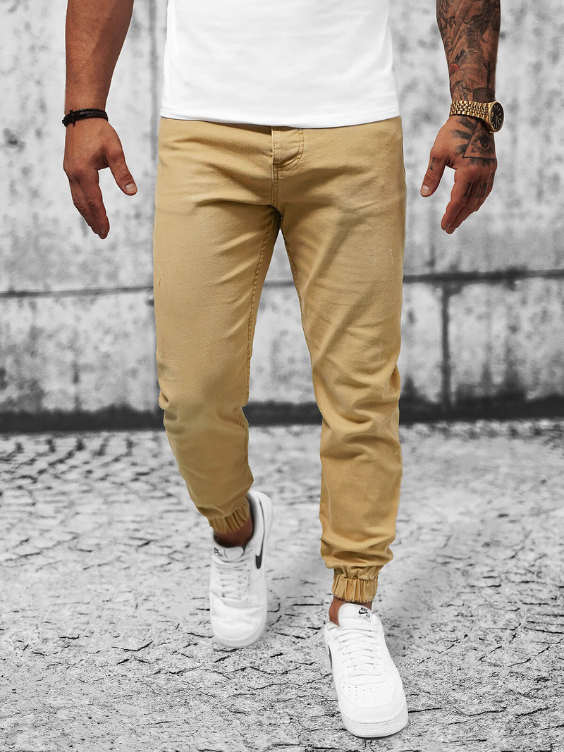 Spodnie męskie jeans jogger beżowe OZONEE O/4662Z