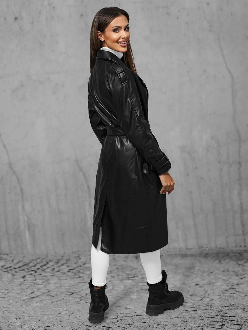 Płaszcz damski skórzany czarny OZONEE JS/11Z8100