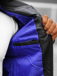 Чоловіча шкіряна куртка Чорна OZONEE O/3A65