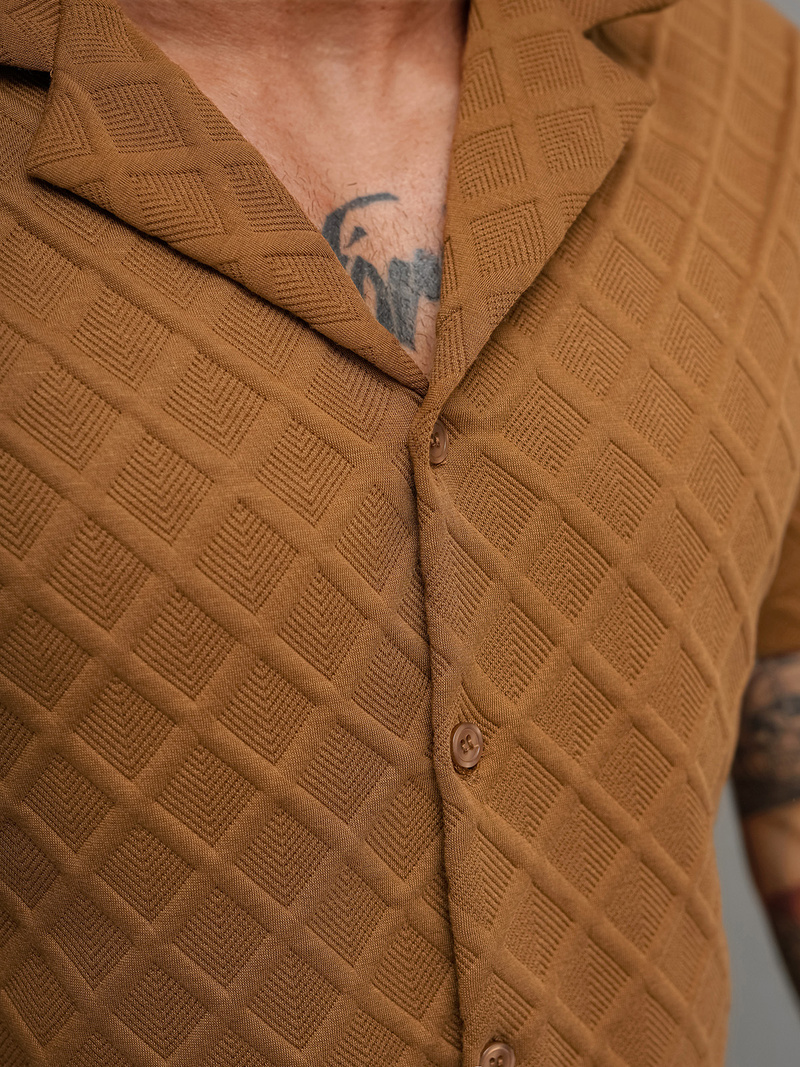 Koszula męska z krótkim rękawem brązowa OZONEE O/B2257