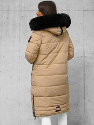 Kurtka zimowa damska długa pikowana beżowa OZONEE O/W377