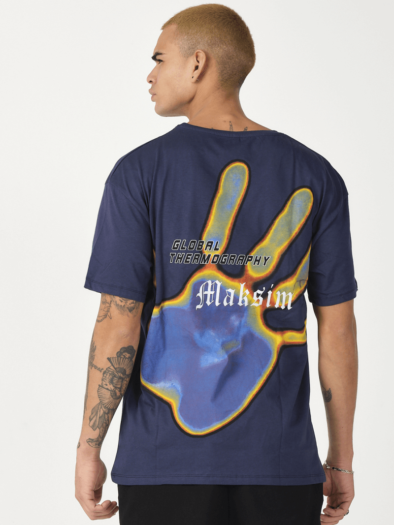 T-Shirt męski z nadrukiem granatowy OZONEE MR/21538