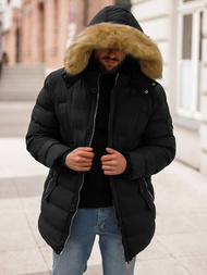 Kurtka zimowa męska pikowana z futerkiem czarna OZONEE JS/5M3122/392Z