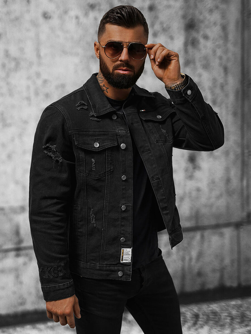 Чоловіча джинсова куртка Чорна OZONEE NB/MJ515N