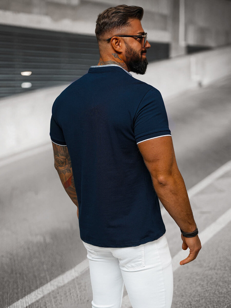 Koszulka męska polo ze stójka granatowa OZONEE O/DA711