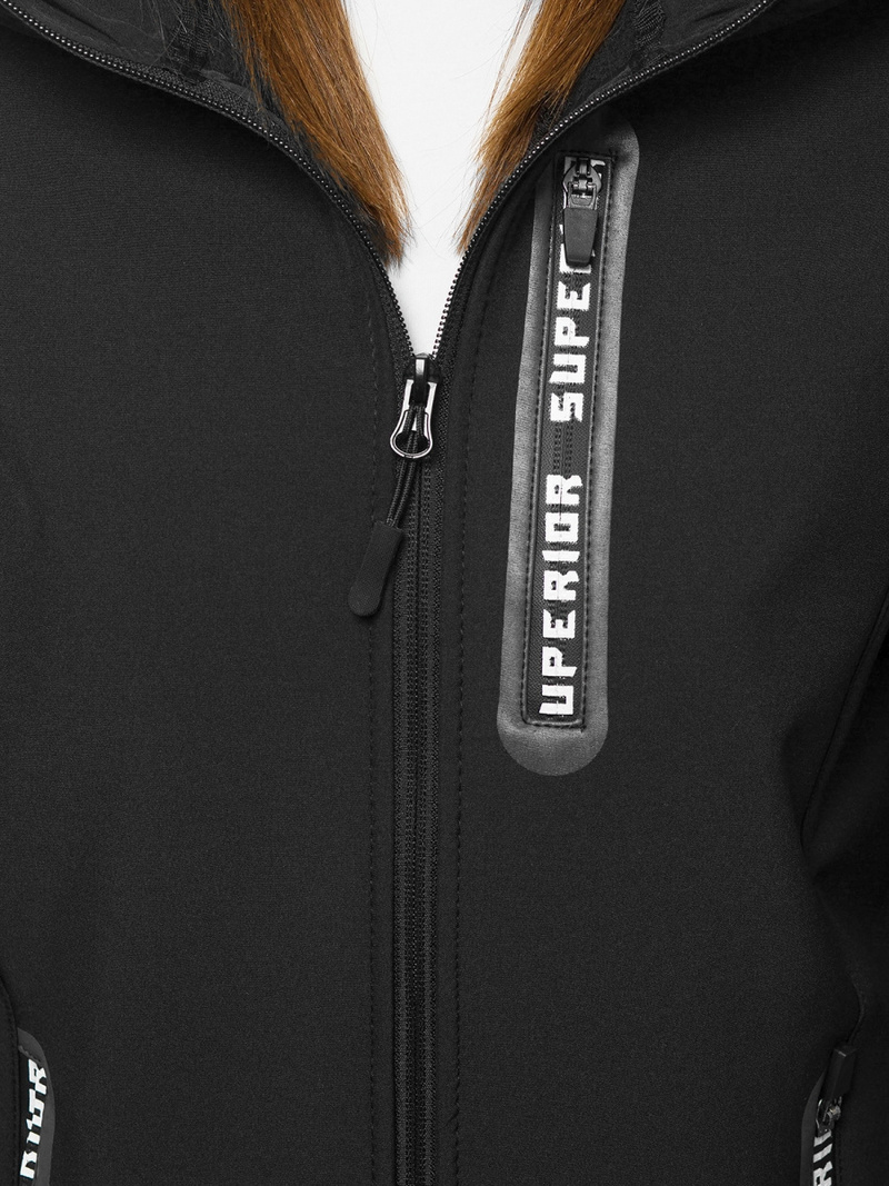 Kurtka softshell damska z kapturem czarna OZONEE JS/HD185/1
