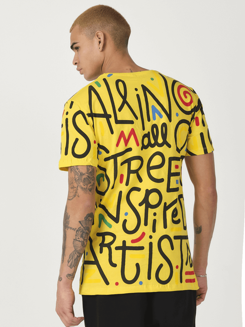 T-Shirt męski z nadrukiem żółty OZONEE MR/21518